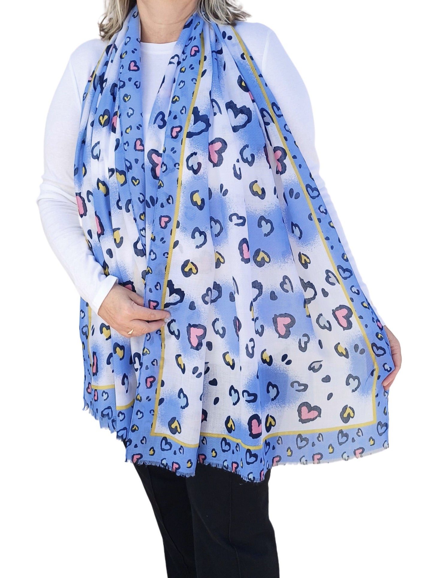 Vibrant Colourful Soft Love Hearts Print Scarf - in Red, Blue or Green
