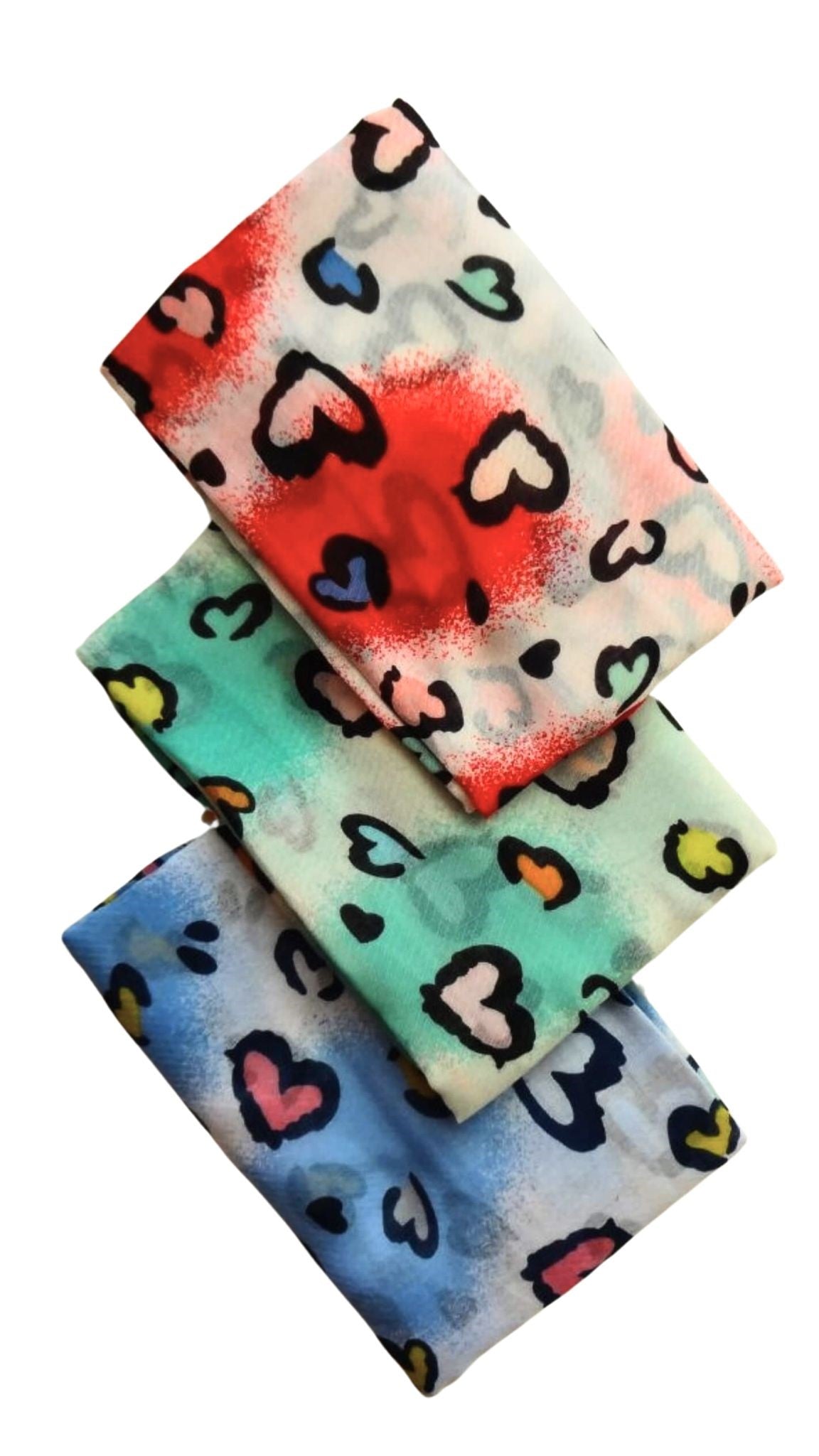 Vibrant Colourful Soft Love Hearts Print Scarf - in Red, Blue or Green
