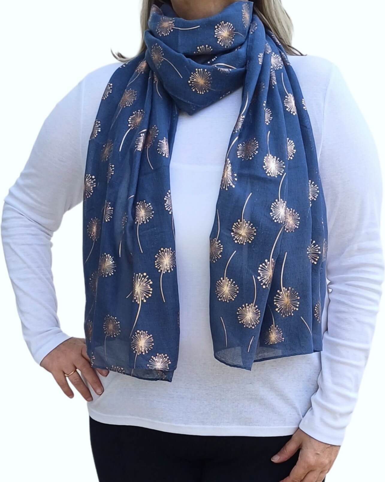 Rose Gold Dandelion Print Lightweight Soft Cotton Mix Scarf