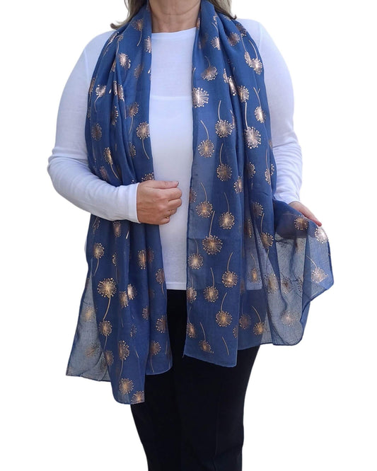 Rose Gold Dandelion Print Lightweight Soft Cotton Mix Scarf