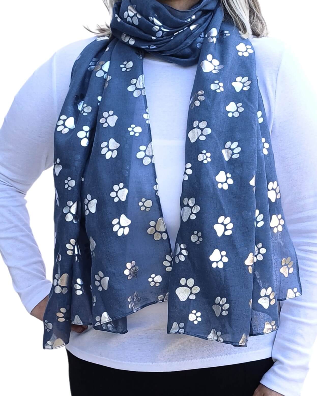 Silver Dog/Cat Paw Print Cotton Mix Scarf