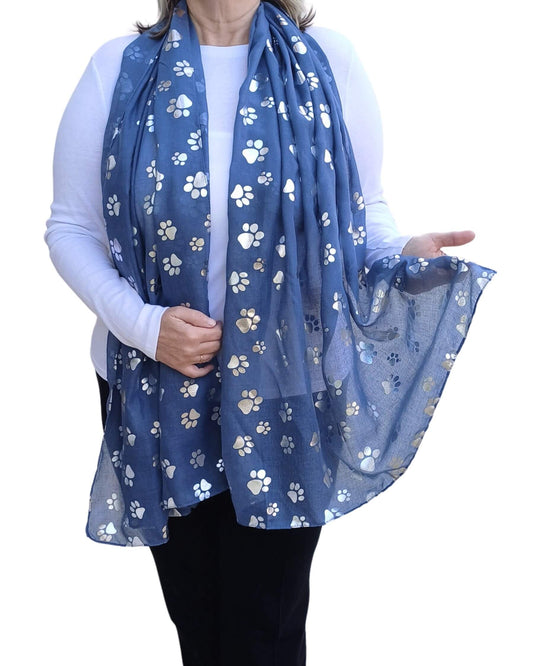 Silver Dog/Cat Paw Print Cotton Mix Scarf