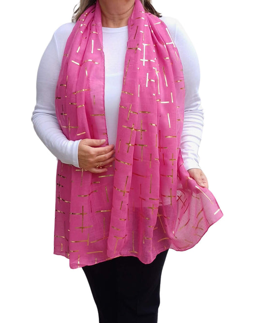 Rose Gold Dash Print Lightweight Soft Cotton Mix Scarf