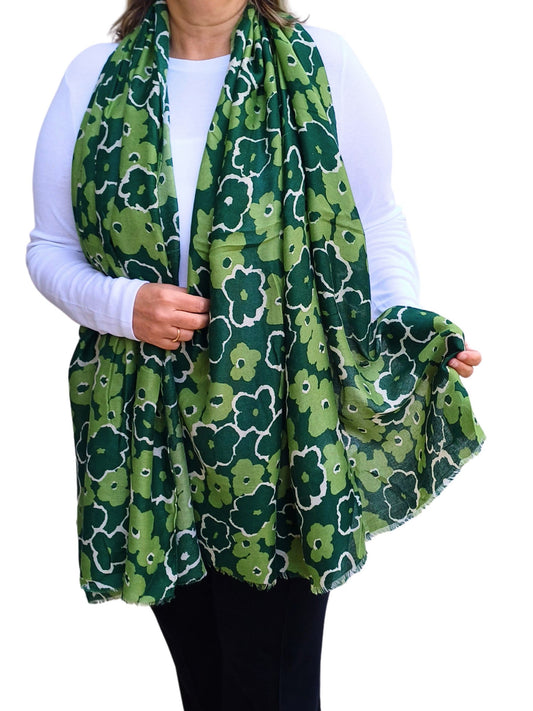 Green-Daisy-Flower-Head-Cotton-Modal-Mix-Scarf-on-model