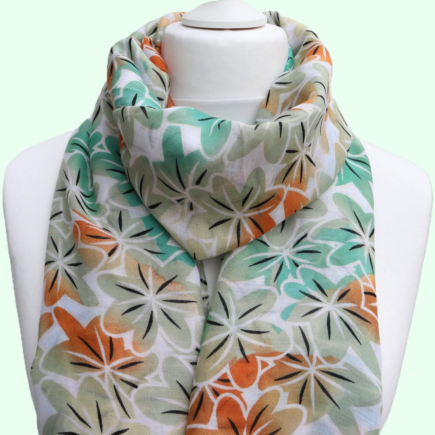Blooming Elegance: Green Oversized Lightweight Floral Scarf - green-floral-super-soft-oversized-lightweight-scarf-wrap-Scarf
