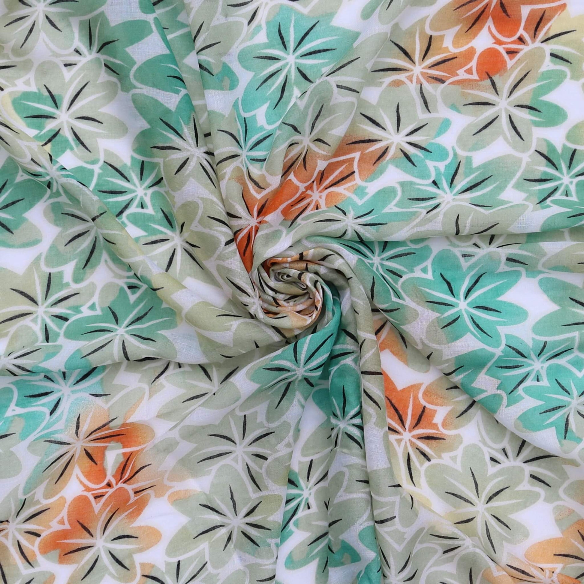 Blooming Elegance: Green Oversized Lightweight Floral Scarf - green-floral-super-soft-oversized-lightweight-scarf-wrap-Scarf