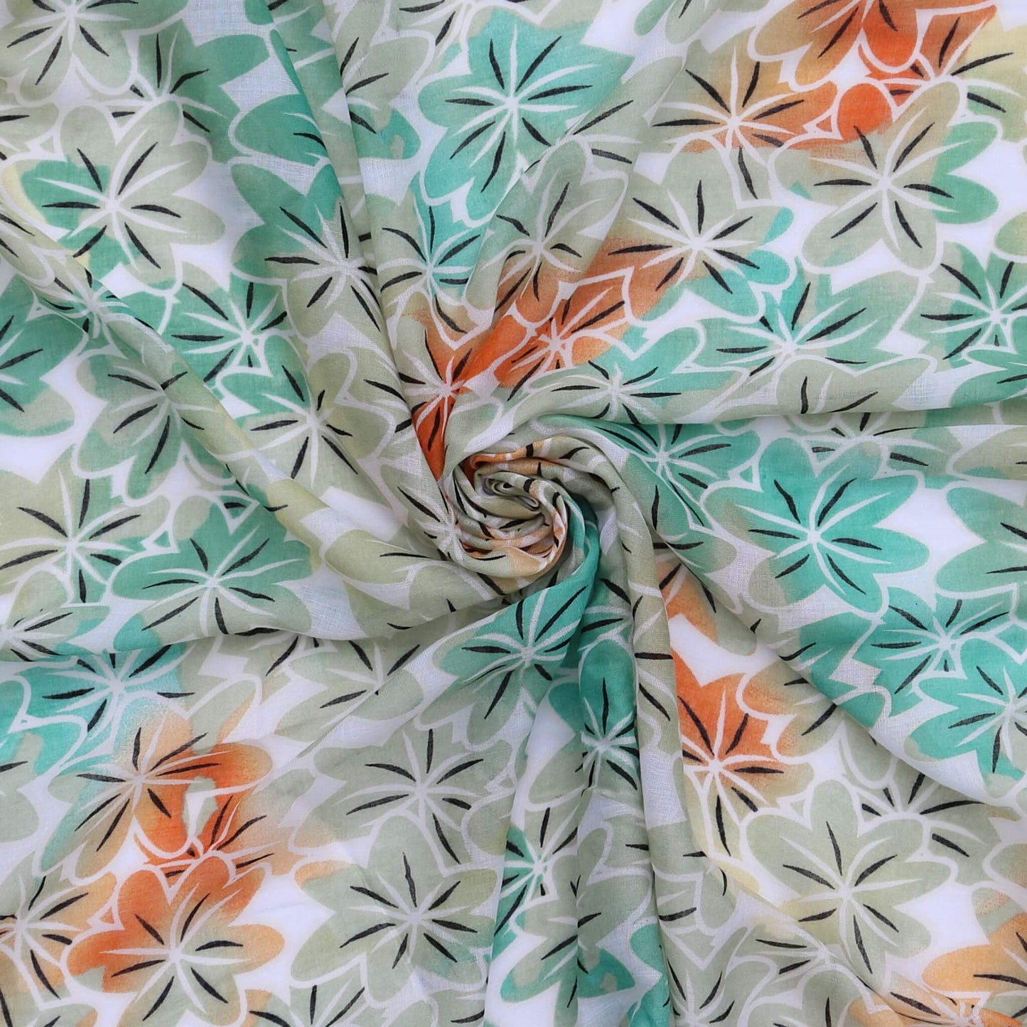 Blooming Elegance: Green Oversized Lightweight Floral Scarf - green-floral-super-soft-oversized-lightweight-scarf-wrap-Scarf