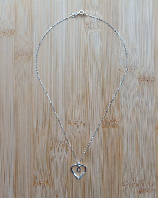925 Sterling Silver Necklace with an Outline Looped Heart Pendant with Cubic Zirconia Stones - 925-sterling-silver-necklace-with-an-outline-looped-heart-pendant-with-cubic-zirconia-stones-Silver