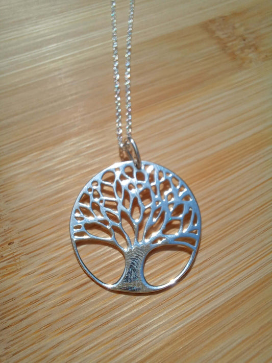 925 Sterling Silver Necklace with a Tree of Life in Circle Pendant - 925-sterling-silver-necklace-with-a-tree-of-life-in-circle-pendant-Silver