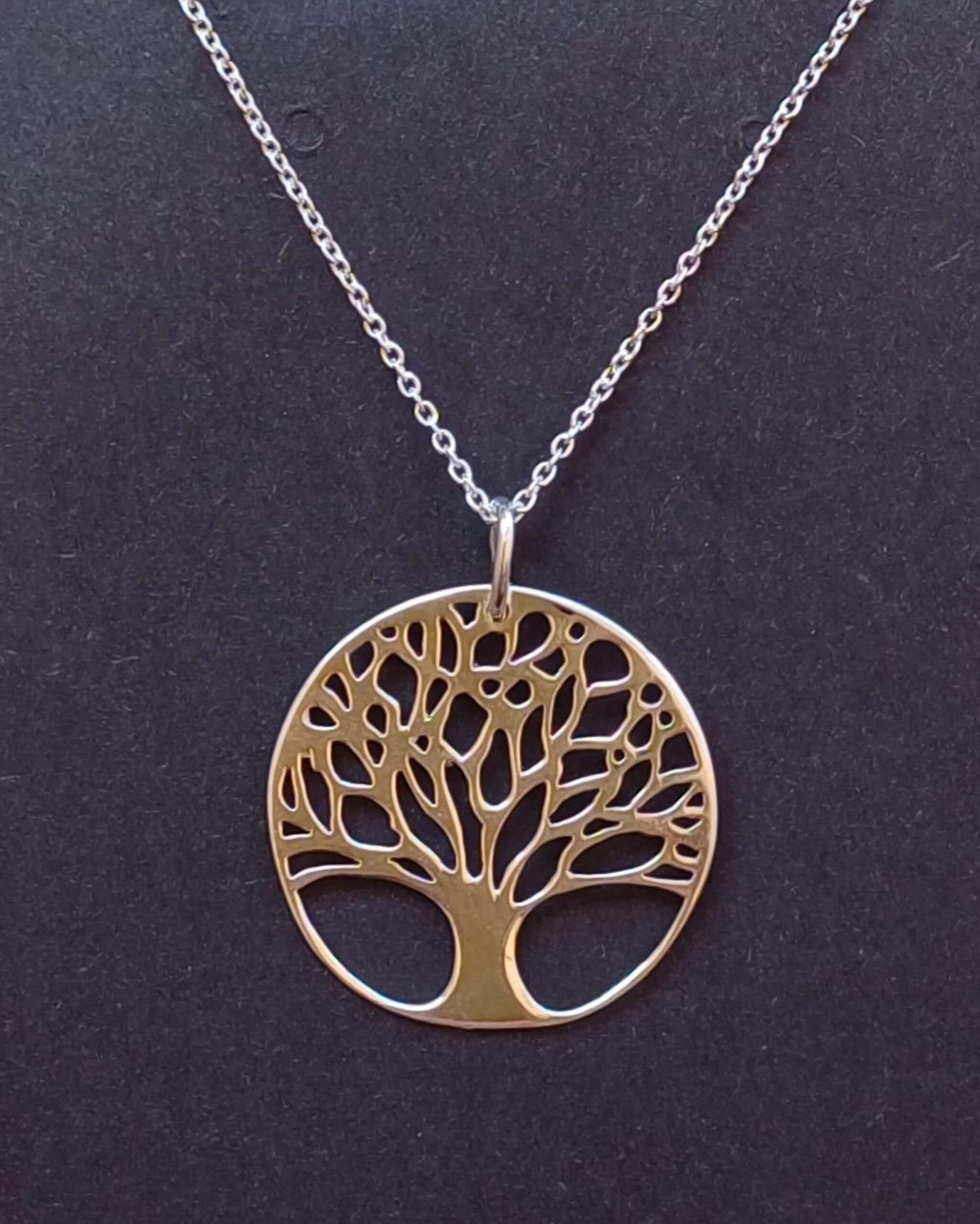 925 Sterling Silver Necklace with a Tree of Life in Circle Pendant - 925-sterling-silver-necklace-with-a-tree-of-life-in-circle-pendant-Silver