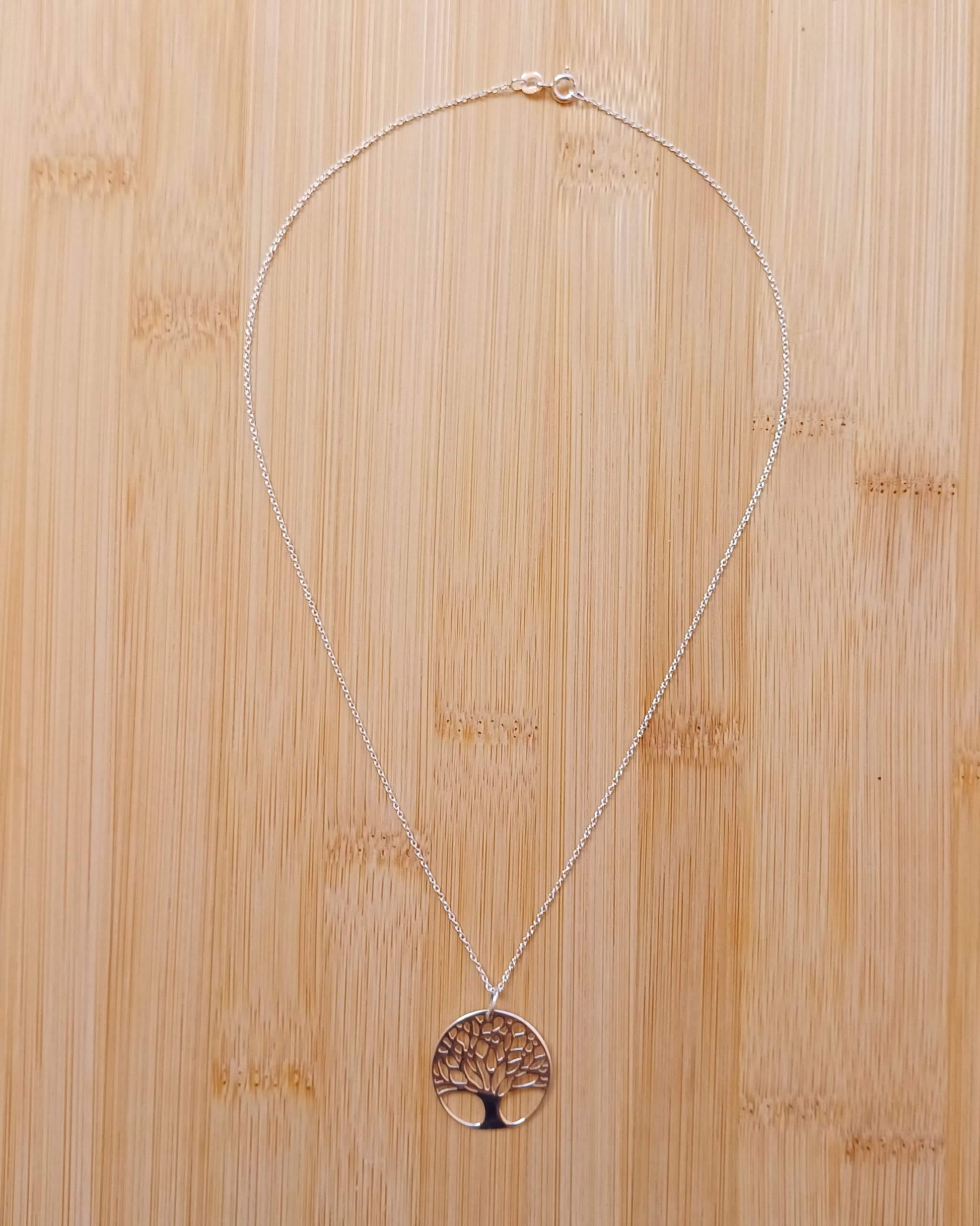 925 Sterling Silver Necklace with a Tree of Life in Circle Pendant - 925-sterling-silver-necklace-with-a-tree-of-life-in-circle-pendant-Silver