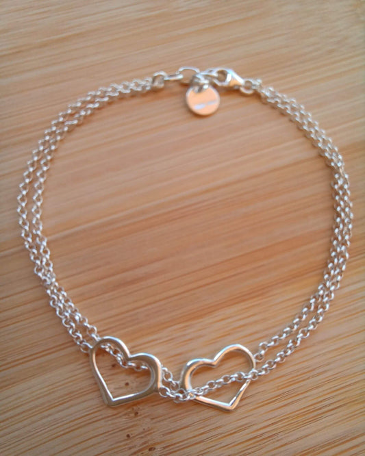 Sparkling 925 Sterling Silver Double Open Heart Bracelet - 925-sterling-silver-bracelet-with-double-open-heart-