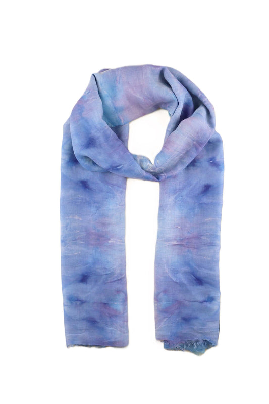 Tie Dye Stripe Print Frayed Scarf - tie-dye-stripe-print-frayed-scarf-Scarf