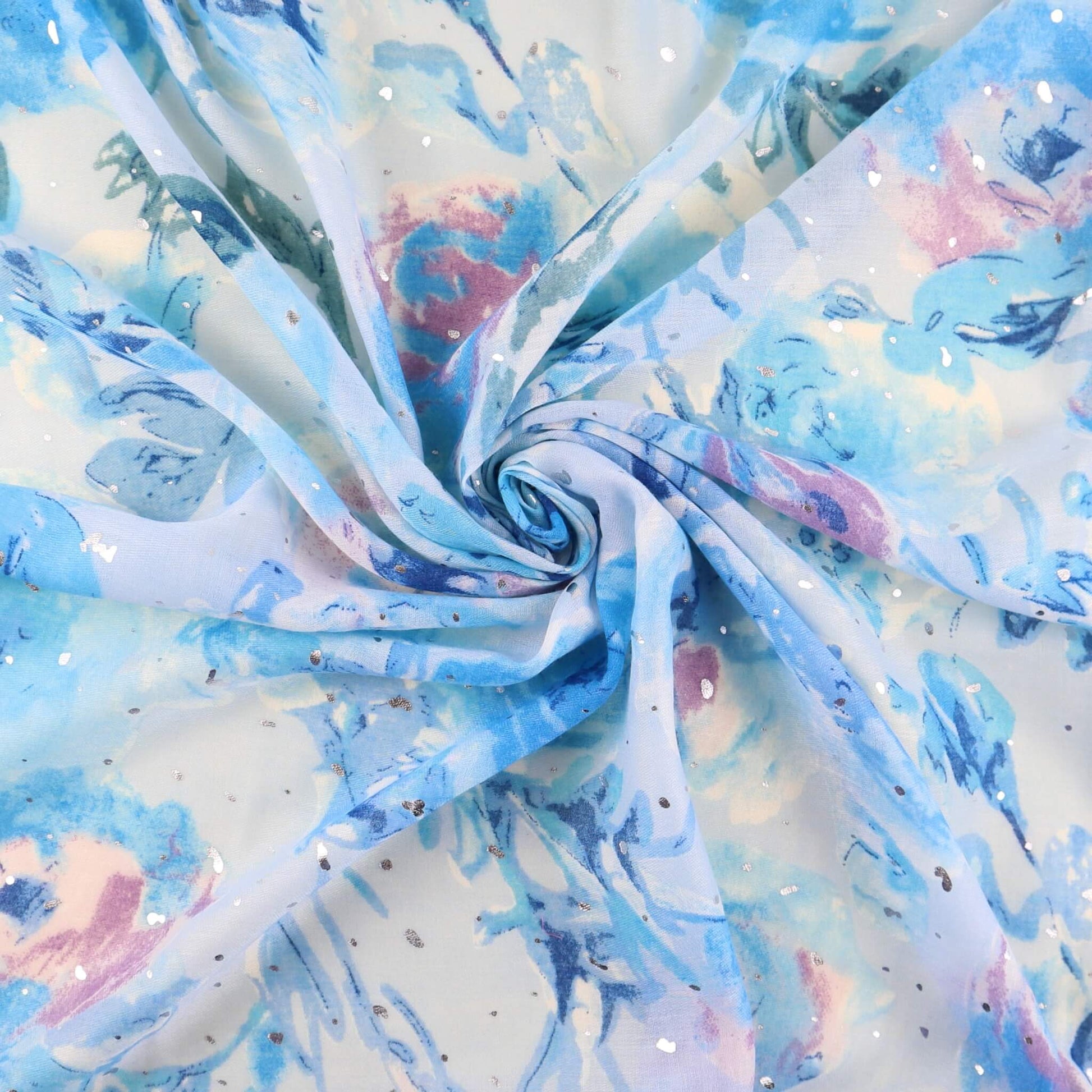 Silver Foil Speckled Rose Floral Print Frayed Scarf - silver-foil-speckled-rose-floral-print-frayed-scarf-Scarf