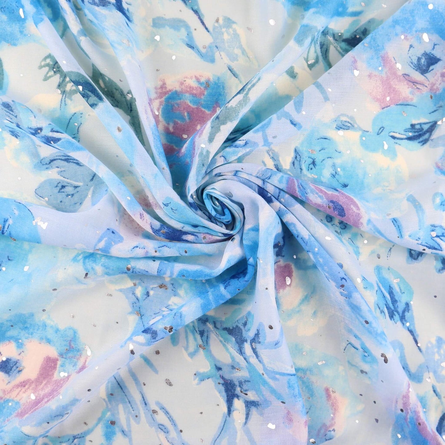 Silver Foil Speckled Rose Floral Print Frayed Scarf - silver-foil-speckled-rose-floral-print-frayed-scarf-Scarf