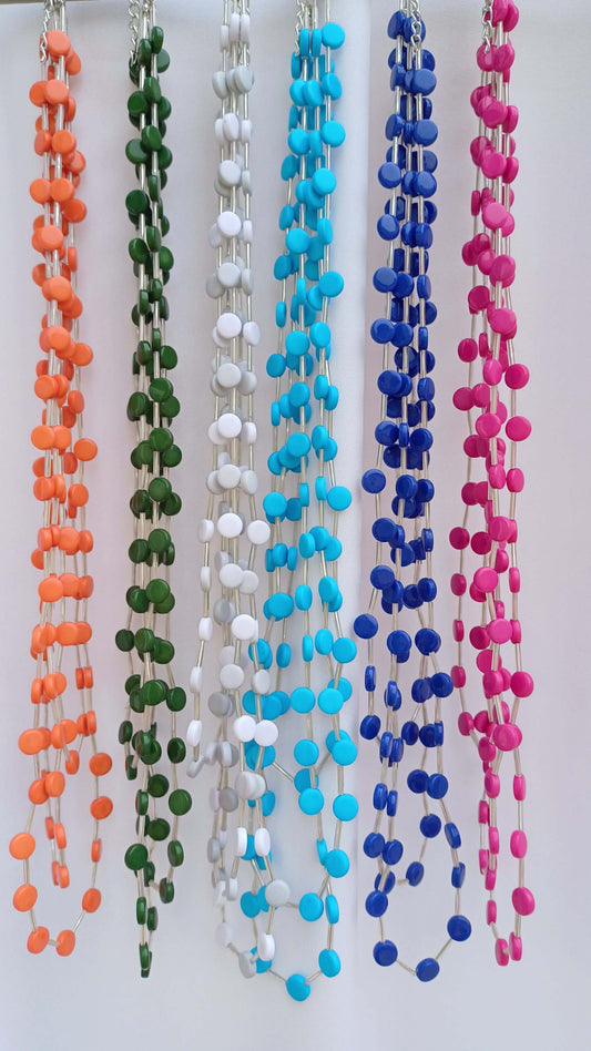 The 3-Line Petit Acrylic Bead Necklace (6 Colours!) - high-gloss-beaded-3-line-adjustable-length-statement-necklace-Necklaces