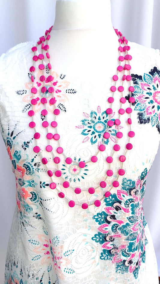 The 3-Line Petit Acrylic Bead Necklace (6 Colours!) - high-gloss-beaded-3-line-adjustable-length-statement-necklace-Necklaces