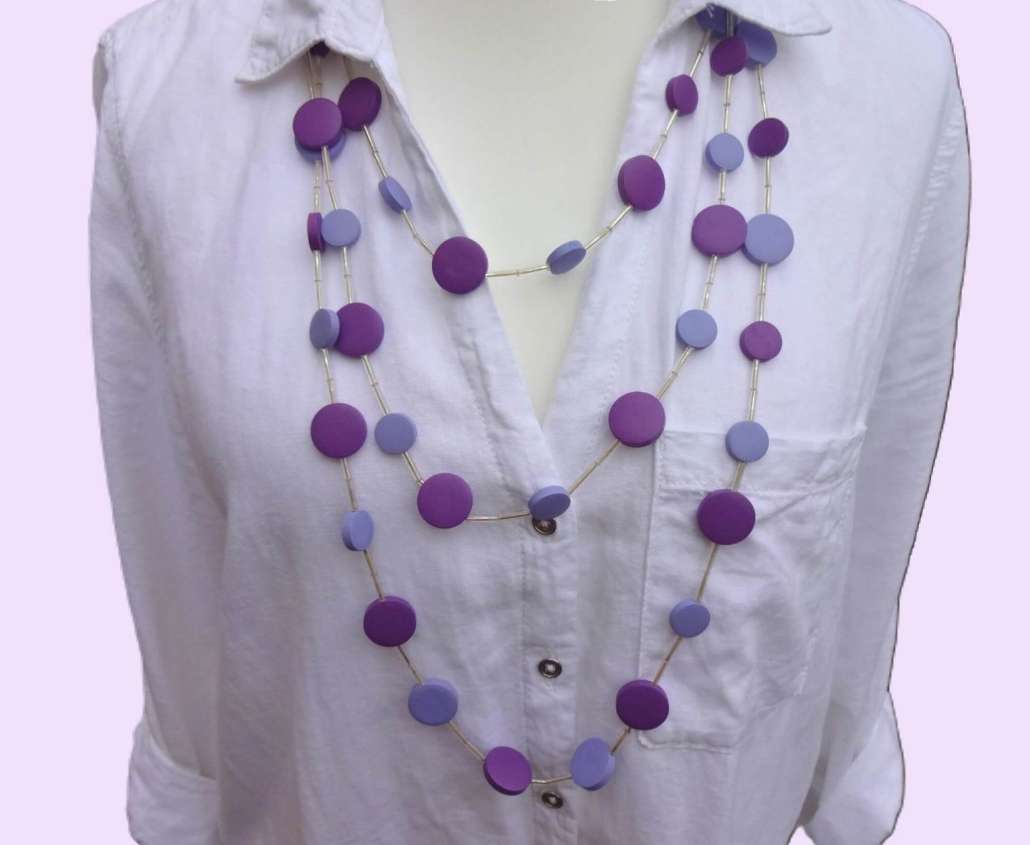 Two-Tone 3-Line Adjustable Length Statement Necklace - two-tone-blue-3-line-adjustable-length-statement-necklace-Necklaces