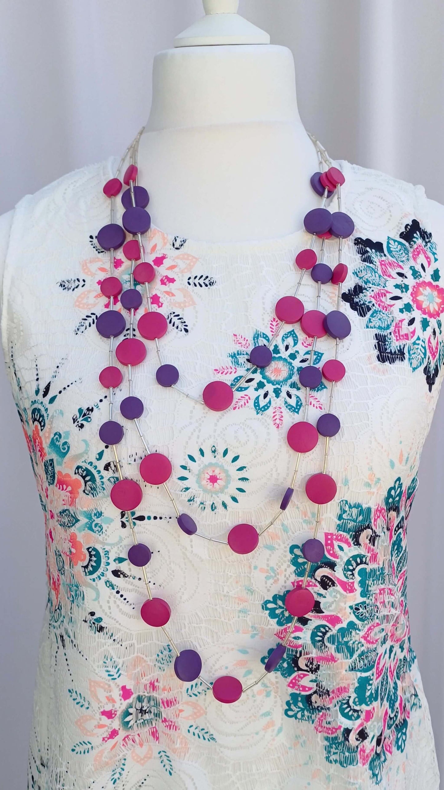 Two-Tone 3-Line Adjustable Length Statement Necklace - two-tone-blue-3-line-adjustable-length-statement-necklace-Necklaces