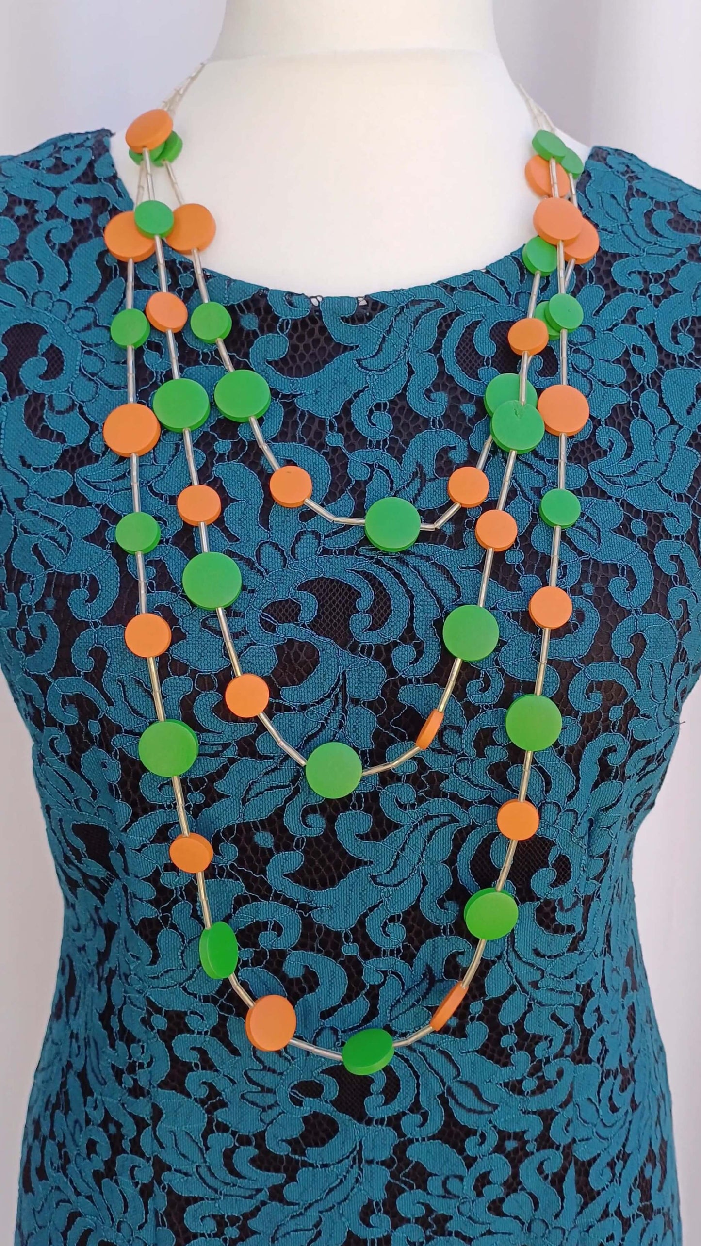 Two-Tone 3-Line Adjustable Length Statement Necklace - two-tone-blue-3-line-adjustable-length-statement-necklace-Necklaces