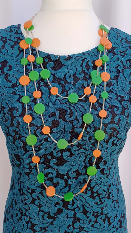 Two-Tone 3-Line Adjustable Length Statement Necklace - two-tone-blue-3-line-adjustable-length-statement-necklace-Necklaces