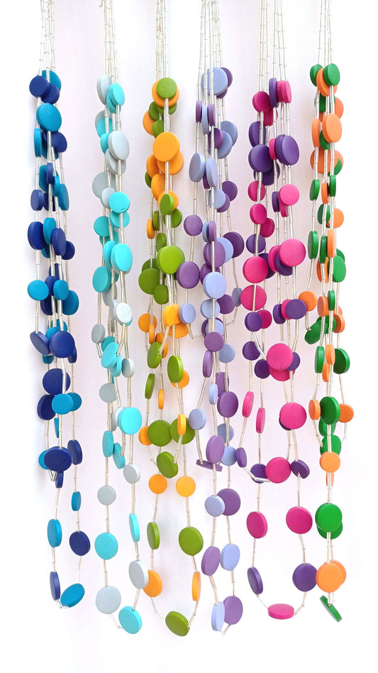 Two-Tone 3-Line Adjustable Length Statement Necklace - two-tone-blue-3-line-adjustable-length-statement-necklace-Necklaces