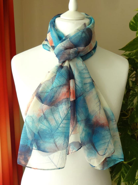 Leaf Print Chiffon Style Scarf - leaf-print-chiffon-style-scarf-Scarf