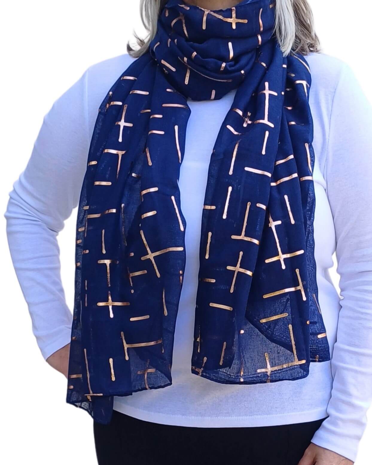 Rose Gold Dash Print Lightweight Soft Cotton Mix Scarf
