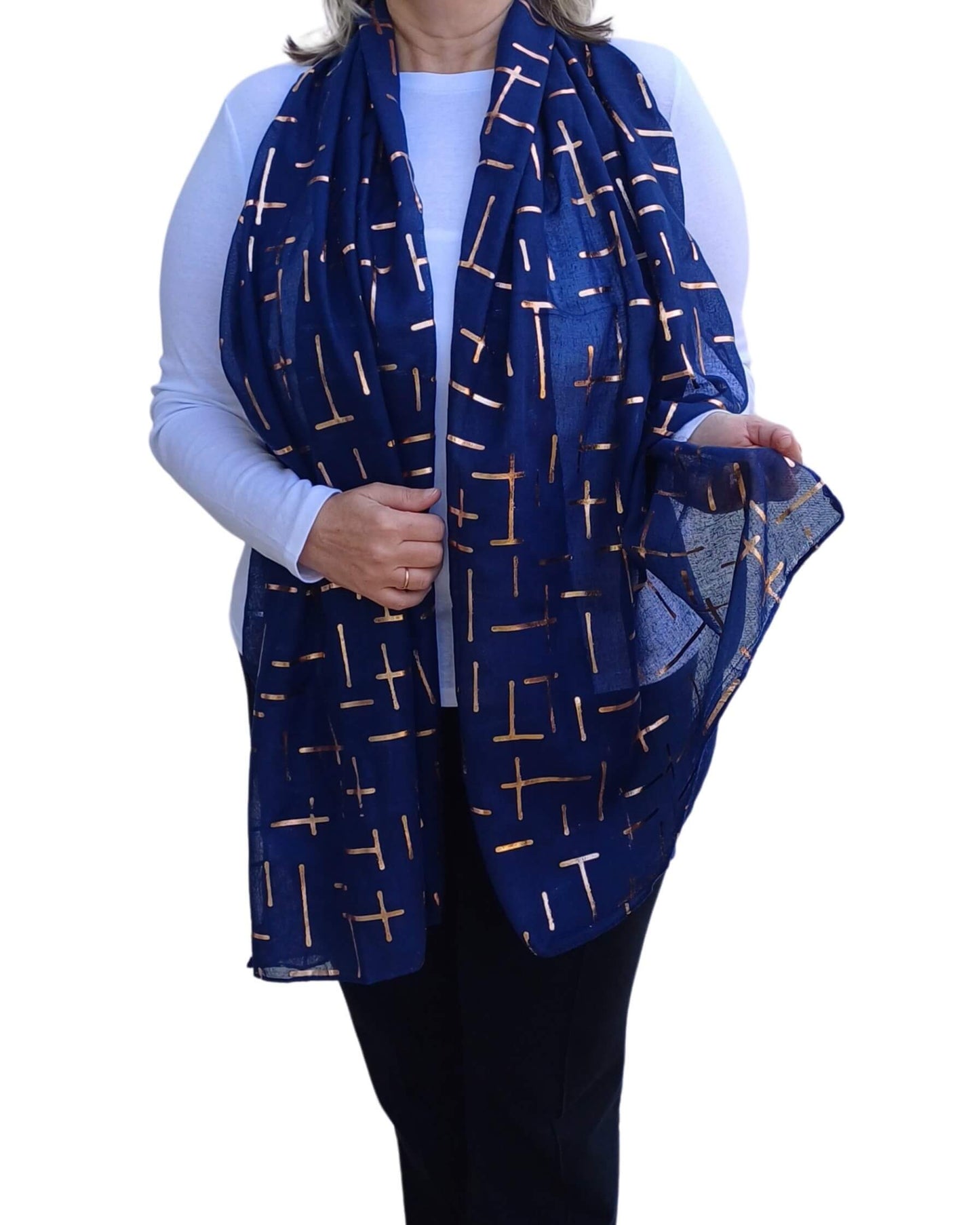 Rose Gold Dash Print Lightweight Soft Cotton Mix Scarf