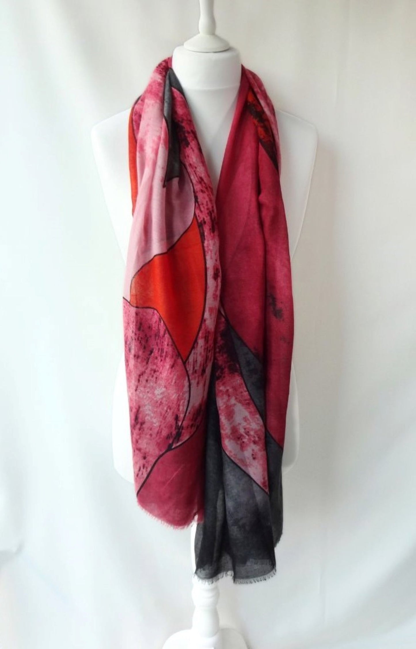 Pink oversized abstract painting colourful lightweight scarf with fringes - pink-oversized-abstract-painting-colourful-lightweight-scarf-with-fringes-Scarf