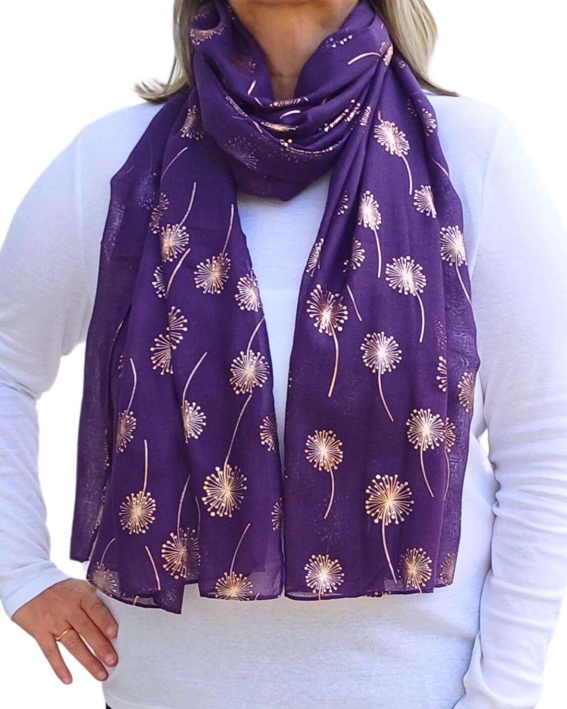 Rose Gold Dandelion Print Lightweight Soft Cotton Mix Scarf