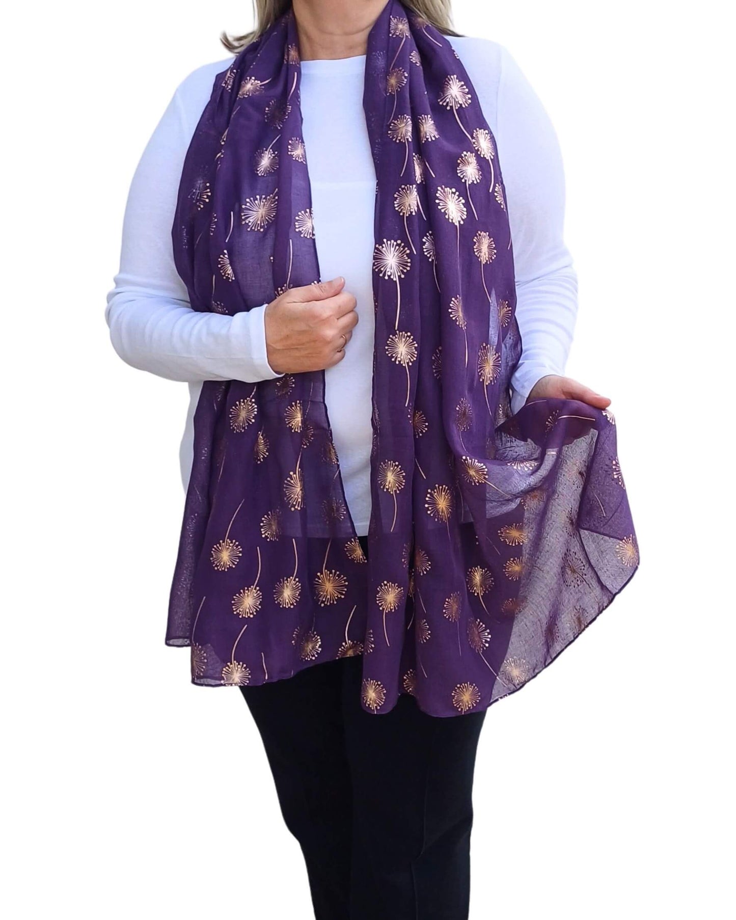 Rose Gold Dandelion Print Lightweight Soft Cotton Mix Scarf