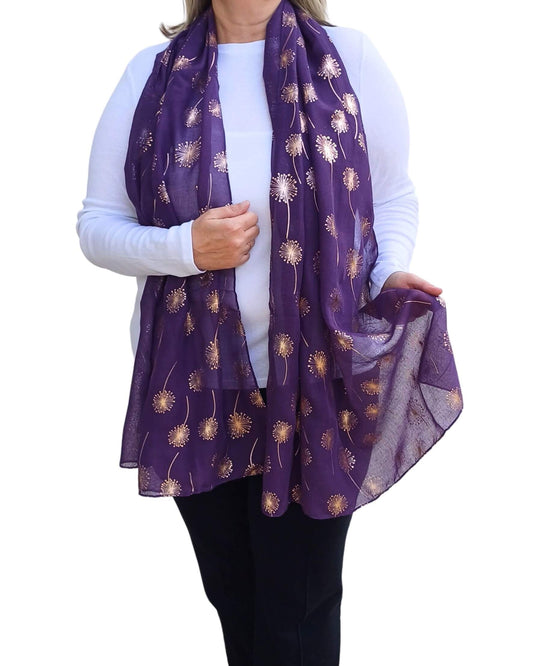 Rose Gold Dandelion Print Lightweight Soft Cotton Mix Scarf
