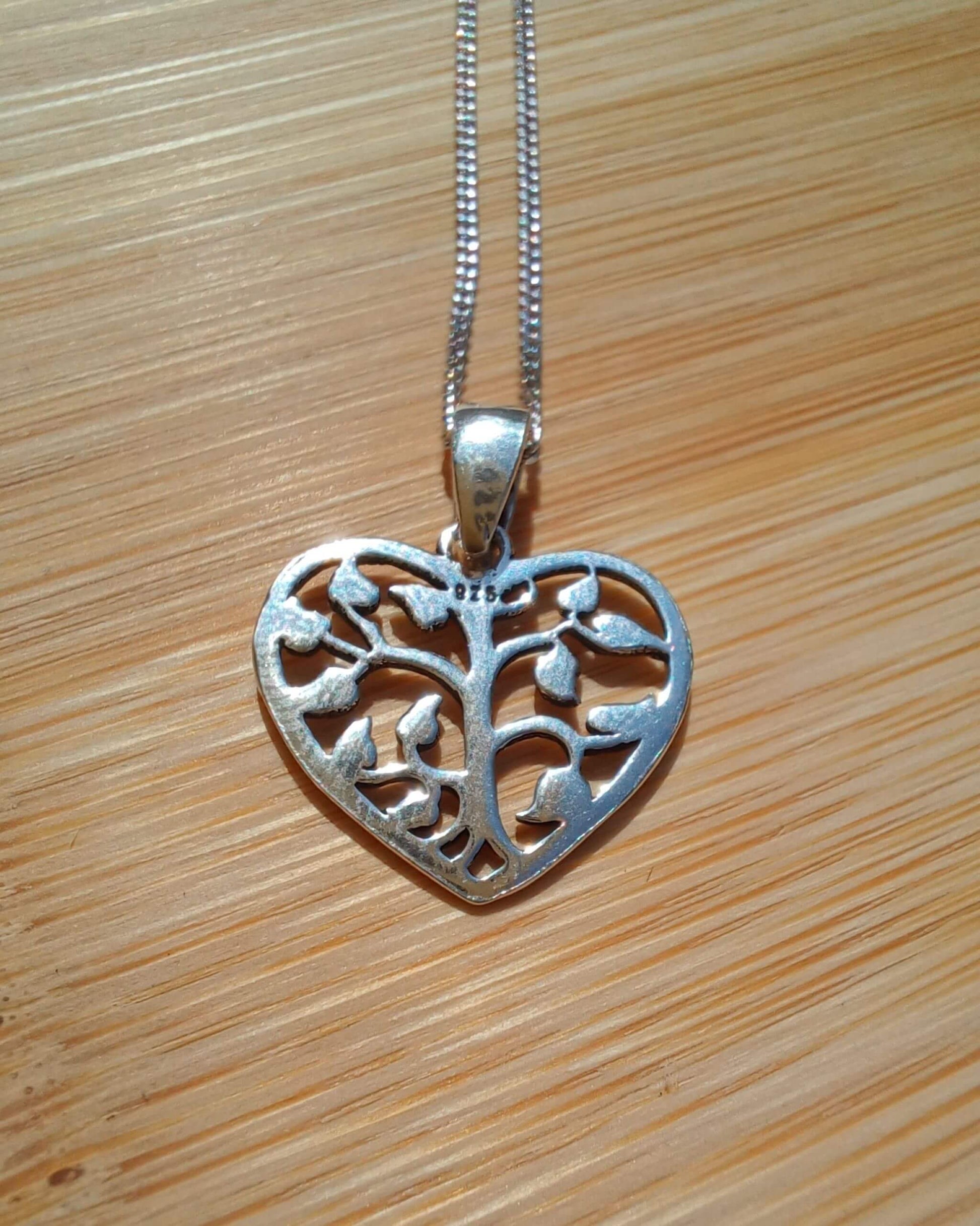 925 Sterling Silver Tree of Life Pendant - Oxidised Heart Design (Chain Included) - 925-silver-heart-tree-of-life-pendant-