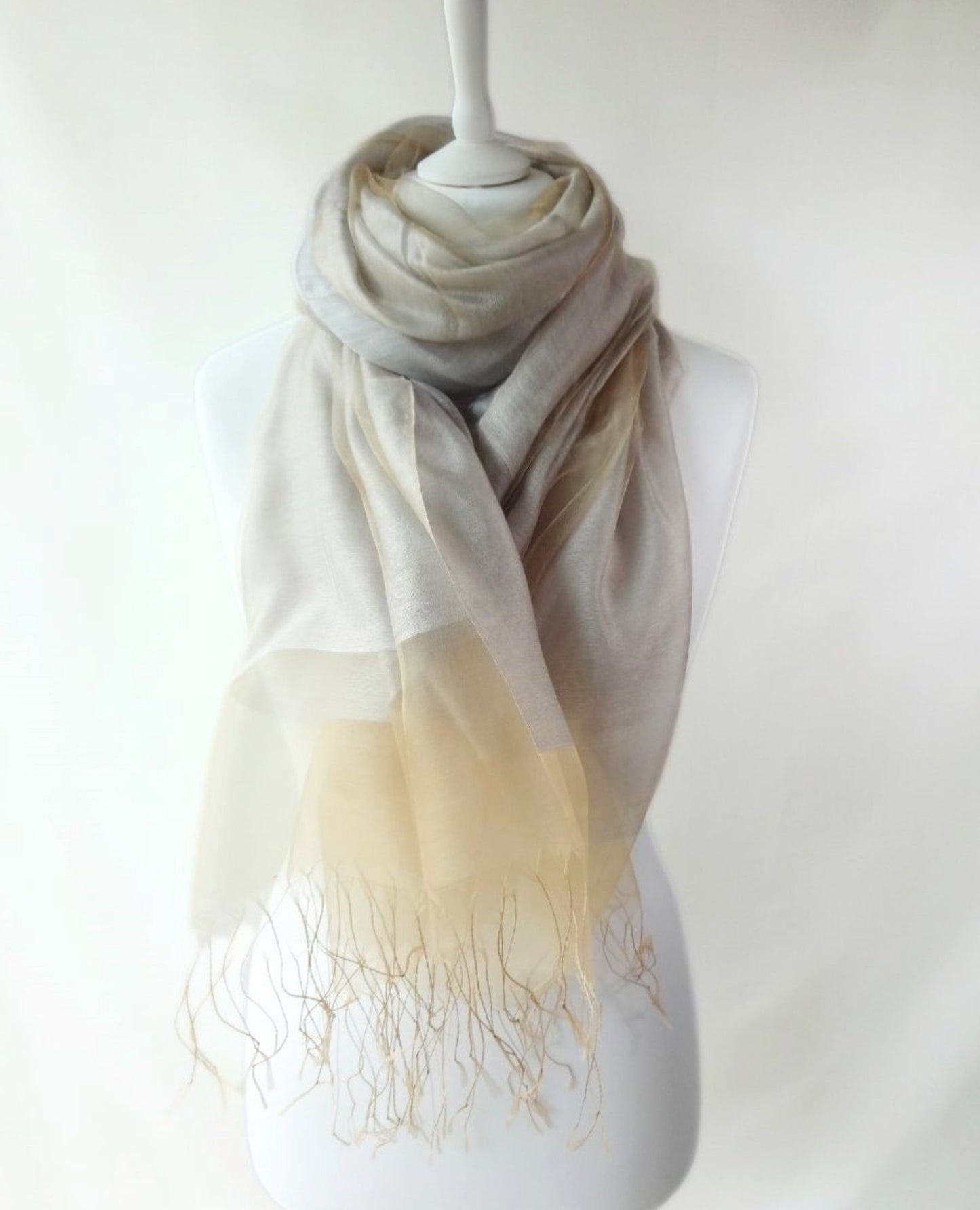 Silver Gold Plain Double Layer Lightweight Organza Silk Scarf|Wrap|Shawl - copy-of-ocean-teal-plain-double-layer-lightweight-organza-silk-scarf-wrap-shawl-1-Shawl