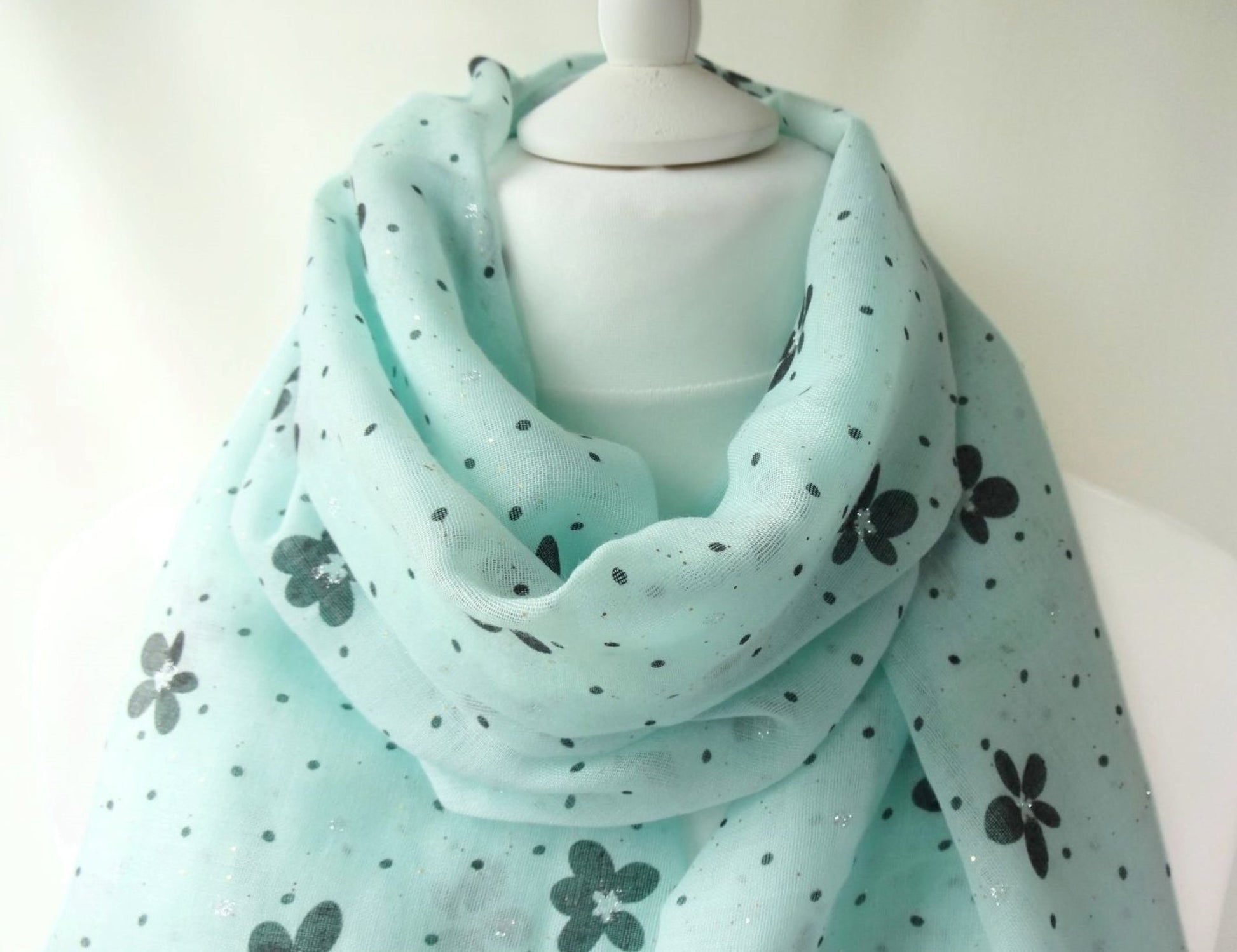 Summer Daisies & Dots Shimmer Print Oversized Soft Lightweight Scarf/Shawl - summer-daisies-dots-shimmer-print-oversized-soft-scarf-shawl-in-baby-blue-Scarf
