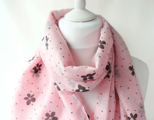 Summer Daisies & Dots Shimmer Print Oversized Soft Lightweight Scarf/Shawl - summer-daisies-dots-shimmer-print-oversized-soft-scarf-shawl-in-baby-blue-Scarf