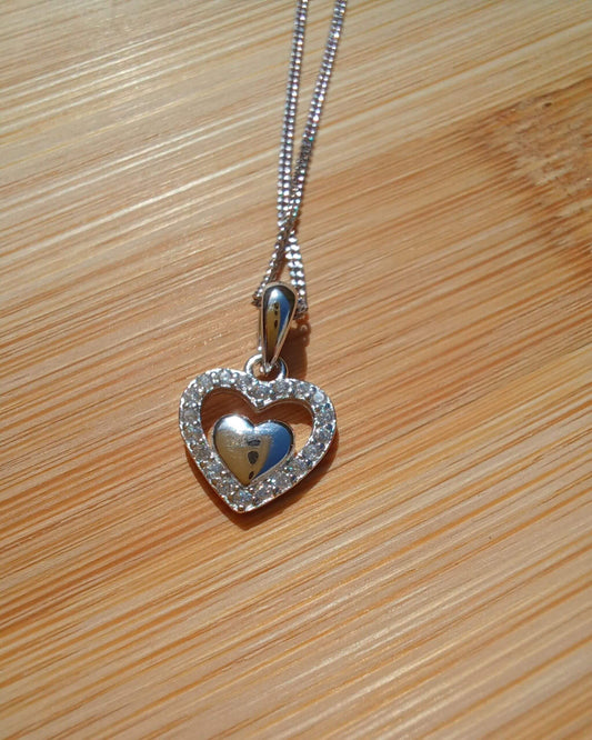 925 Silver Clear Cubic Zirconia Heart Pendant on an 18-inch rhodium-plated Sterling Silver curb chain - silver-clear-cubic-zirconia-heart-pendant-