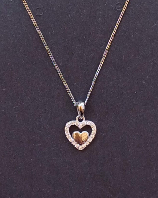 925 Silver Clear Cubic Zirconia Heart Pendant on an 18-inch rhodium-plated Sterling Silver curb chain - silver-clear-cubic-zirconia-heart-pendant-