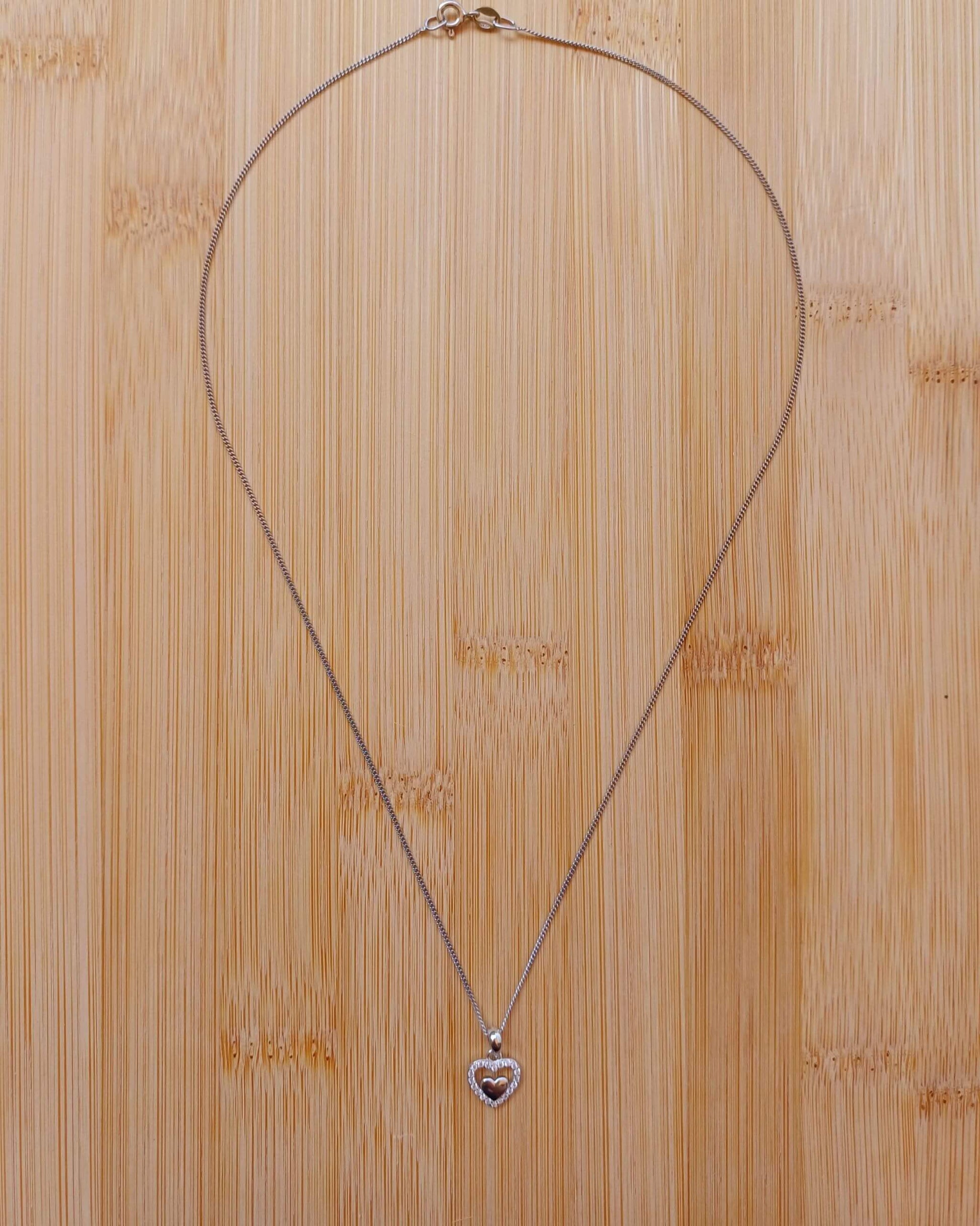 925 Silver Clear Cubic Zirconia Heart Pendant on an 18-inch rhodium-plated Sterling Silver curb chain - silver-clear-cubic-zirconia-heart-pendant-