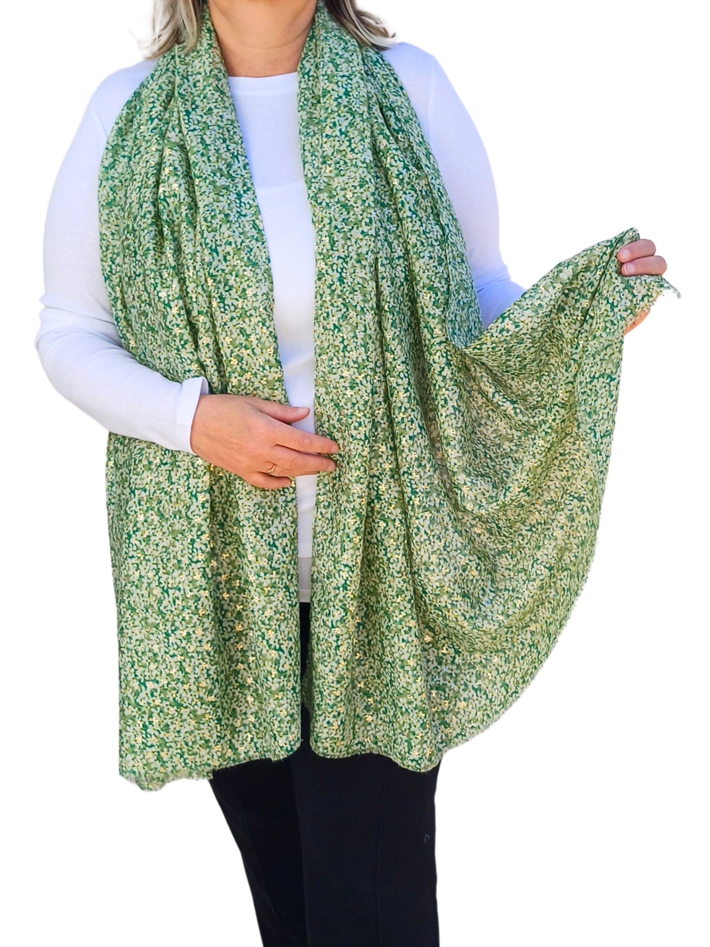 Rose Gold Foiled Lobelia Flower Print Scarf - lobelia-print-Scarf