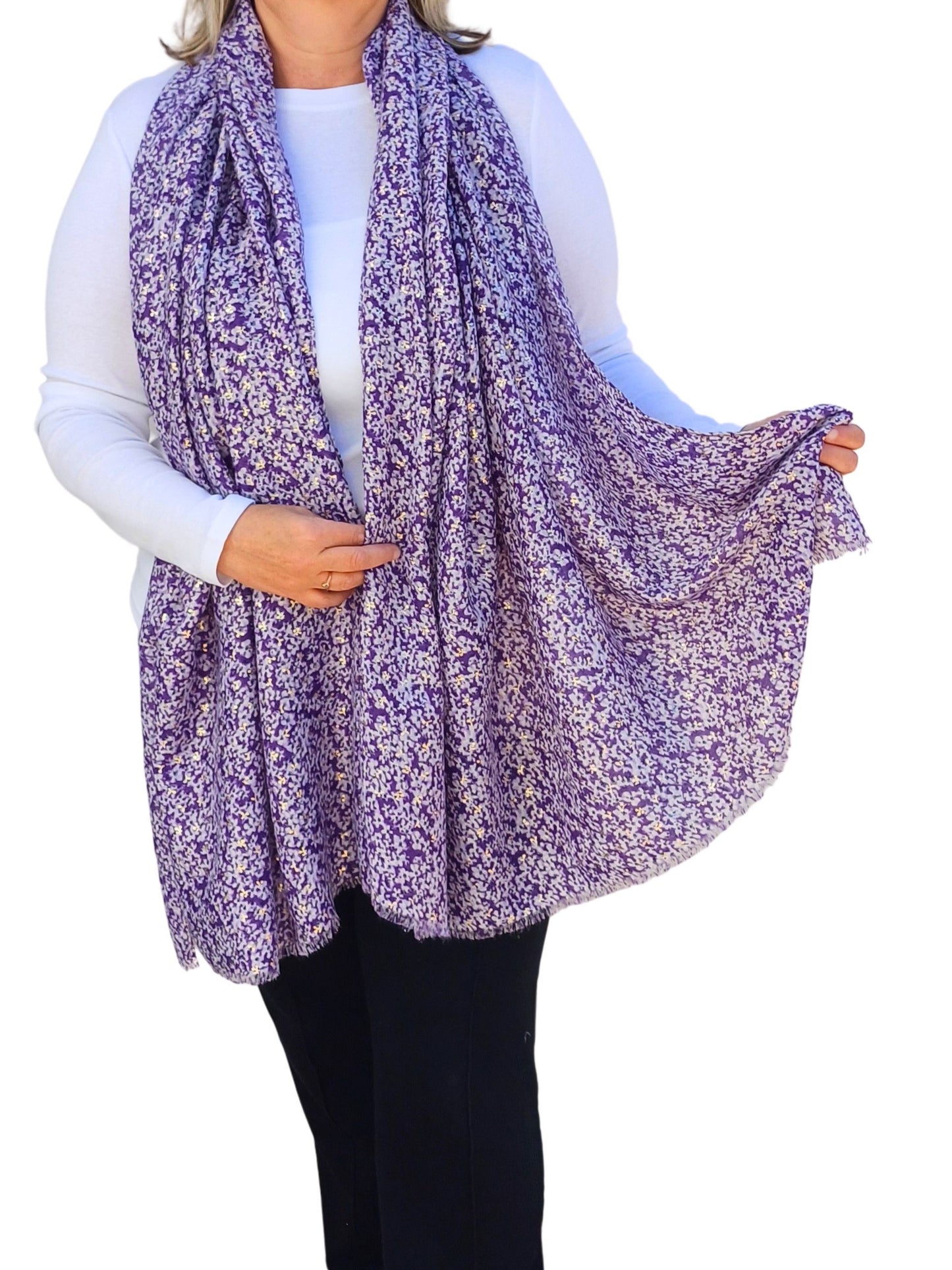 Rose Gold Foiled Lobelia Flower Print Scarf - lobelia-print-Scarf