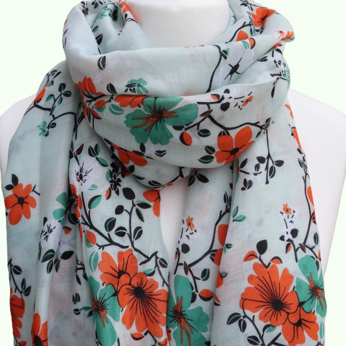 The Oversized Botanical Bloom Scarf - green-orange-floral-oversized-lightweight-summer-scarf-shawl-Scarf