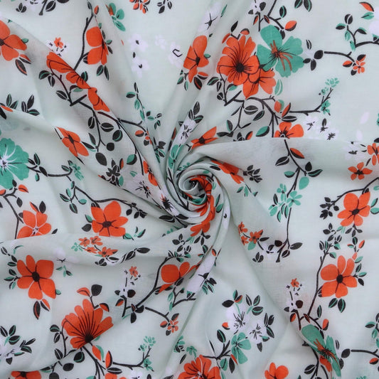 The Oversized Botanical Bloom Scarf - green-orange-floral-oversized-lightweight-summer-scarf-shawl-Scarf