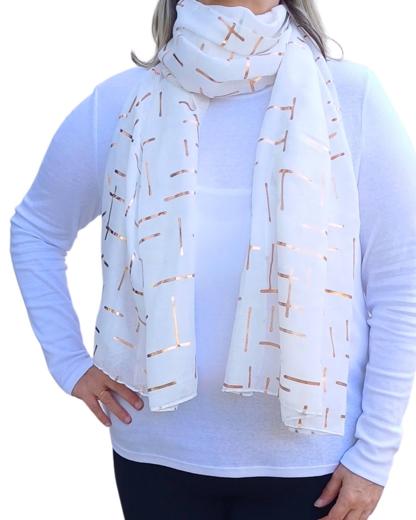 Rose Gold Dash Print Lightweight Soft Cotton Mix Scarf