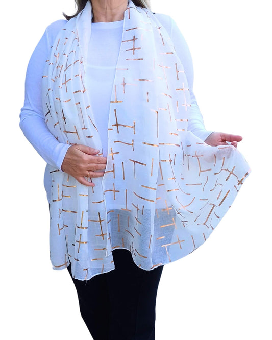 Rose Gold Dash Print Lightweight Soft Cotton Mix Scarf