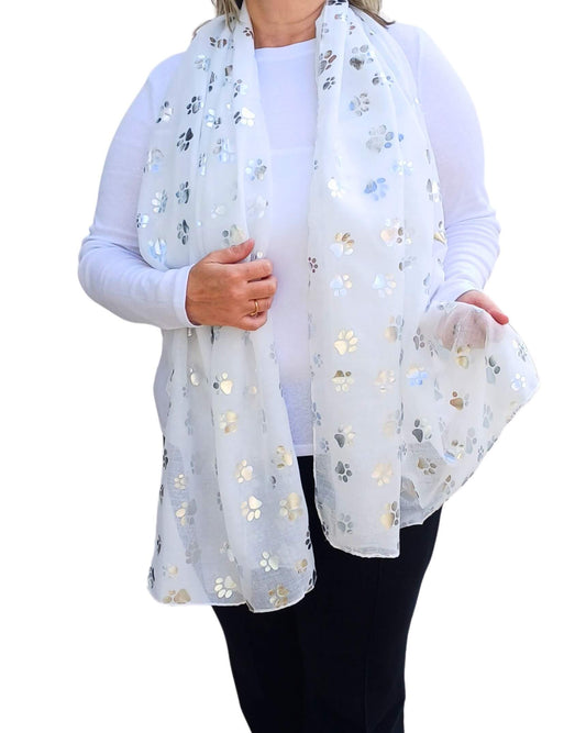 Silver Dog/Cat Paw Print Cotton Mix Scarf