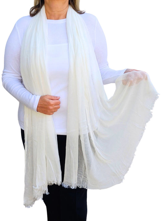 Plain oversized lightweight scarf in cream with soft frayed hem