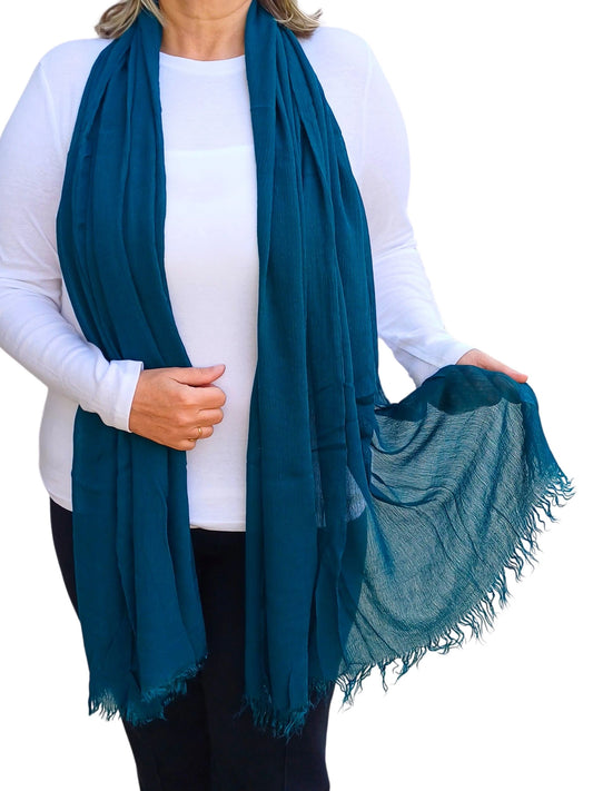 Oversized lightweight scarf wrap in ocean teal, soft and breathable