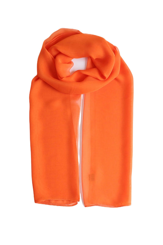 Bright orange chiffon scarf, featherlight and sheer with a silky finish, flat lay on white background – women’s fashion accessory from Aurora’s Array UK